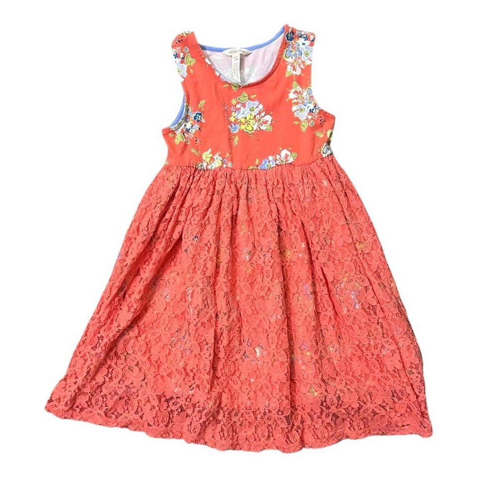 MATILDA JANE Size 8 Dress Coral Floral Lace Dress Sleeveless Orange Pink Girls